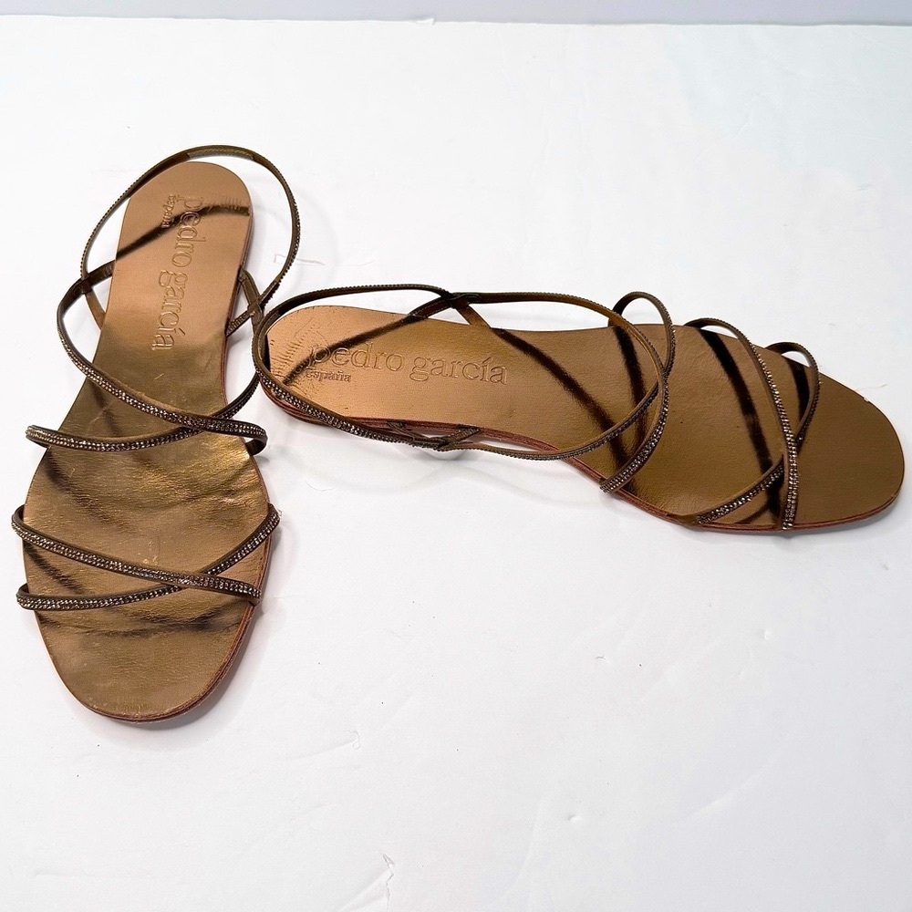 PEDRO GARGIA Esme Skinny Crystal Criss-Cross Sandal Strappy Brown Bronze